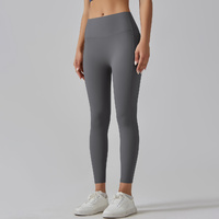 Dark Grey Size L High-Waist Seamless Yoga Pants for Women - Fitness Leggings with Pockets, Quick-Dry, Butt-Lifting, Stretchable Workout Tights thumbnail
