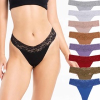Size L Lace-Trimmed Thong Underwear - 4-Pack in Whipster White,Sandstorm,Ecru Olive and Violet thumbnail