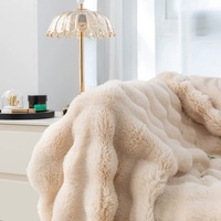 Apricot 130*160cm Plush Toscana Rabbit Hair Throw Blanket - Soft Flannel Fleece for All Seasons, Perfect for Couch & Bed thumbnail