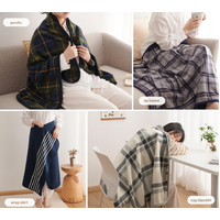 Blue and White Stripes 100x140cm Wearable Fleece Blanket - Soft, Warm & Anti-Pilling, Stylish Plaid Design thumbnail