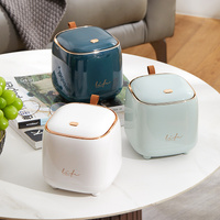 White Desktop Trash Bin with Lid - Press-Down Design, Portable for Car and Home Use thumbnail