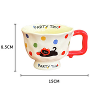 Polka Dog Kitten Cute Ceramic Mug for Women - 370ml Kawaii Coffee Tea Cup Home Use thumbnail