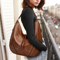 Brown Distressed Faux Leather Hobo Bag - Large Capacity Shoulder Bag for Women thumbnail