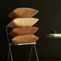 Black Set of 4 Corduroy Pillow Covers - Solid Color Minimalist Throw Cushion Covers - 45x45cm (Pillow Inserts are NOT Included) thumbnail