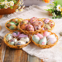 Hamper Five Sets Of Six Each Easter Egg Hanging Ornament Set with Creative Woven Basket - Festive Decor for Home Scenes thumbnail