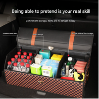 Medium Sized Tumbled Leather Red Foldable Car Trunk Storage Box - Large Capacity Insertable Rear Organizer thumbnail