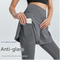 XXXXL Grey Women's High-Waist Athletic Skort with Built-In Shorts - Breathable Quick-Dry Running Skirt with Phone Pocket thumbnail