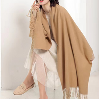 Black 2 PCS Skin Red Solid Color Scarf Shawl with Tassels - Warm Korean Style Wrap (180cm x 70cm) thumbnail