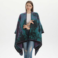 Palace Classical- Black and Red Elegant Autumn Winter Shawl - Artistic Split-Design Knit Cloak with Oil Painting Style thumbnail