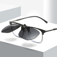 Black-grey 2-Piece Flip-Up Sunglasses Clip-On Set for Glasses - UV-Protective Square Polarized Lenses for Driving thumbnail