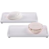 Engraved Inner Frame - White 2-Piece Rectangular Diatomaceous Earth Coaster Set - Absorbent Grooved Mat for Sink and Bathroom thumbnail