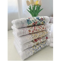 2 PCS Navy Blue Floral 100% Cotton Solid Color Thickened Adult Face Towel with Floral Soft Texture - 35 x 75cm thumbnail