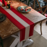 Red-white Vintage-Inspired Chinese Table Runner with Retro Ambiance - 30x200cm New Style Tea Flag for TV Cabinet and Festival Decor thumbnail