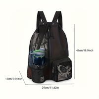 Black Mesh Drawstring Swim Backpack with Wet Bag - Durable Beach Gym Bag for Wet Gear thumbnail