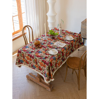 Floral Cotton Linen Tablecloth | Vintage Style Country Garden Design, 120*120cm thumbnail