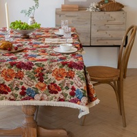 Floral Cotton Linen Tablecloth | Vintage Style Country Garden Design, 140*140cm thumbnail