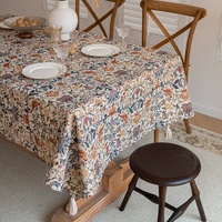 Floral Vintage Bird Tassel Tablecloth | Vintage Cotton and Linen Jacquard Tablecloth, 100*160cm thumbnail