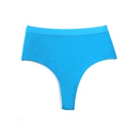 3 pcs（White+Black+Blue Aster） High-Waisted Solid Color Cotton Comfort Plus Size Tummy Control Thong Panties for Women – Size L thumbnail