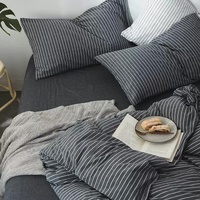 Black Stripes Three-Piece Bedding Set - Comfortable Polyester with Adjustable Corner Straps (Quilt Cover 265*230CM + Pillowcase 51*76CM*2) thumbnail