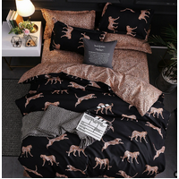 Black leopard print Three-Piece Bedding Set - Comfortable Polyester with Adjustable Corner Straps (Quilt Cover 173*230CM + Pillowcase 51*76CM*2) thumbnail