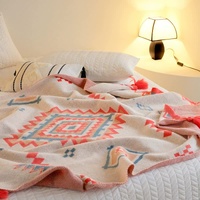 Orange Bohemian Geometric Tassel Throw Blanket - Soft Cotton Blend for Bedroom, Living Room, and Sofa 150x200cm thumbnail
