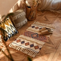 Handwoven Cotton Tassel Floor Rug for Bedroom or Living Room|Soft, Modern Geometric Design,60x90cm thumbnail