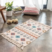 Handwoven Cotton Tassel Floor Rug for Bedroom or Living Room|Soft, Modern Geometric Design,60x90cm thumbnail
