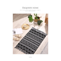 Handwoven Cotton Tassel Floor Rug for Bedroom or Living Room|Soft, Modern Geometric Design,60x90cm thumbnail