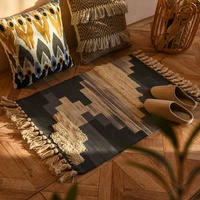 Handwoven Cotton Tassel Floor Rug for Bedroom or Living Room|Soft, Modern Geometric Design,60x90cm thumbnail