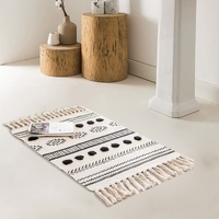 Handwoven Cotton Tassel Floor Rug for Bedroom or Living Room|Soft, Modern Geometric Design,60x90cm thumbnail
