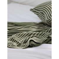 Green Cozy Knit Throw Blanket with Fringe - Stylish Striped  Bed End Cover, 127x220CM thumbnail