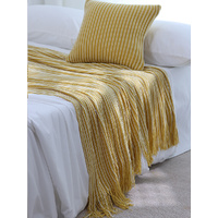 Yellow Cozy Knit Throw Blanket with Fringe - Stylish Striped  Bed End Cover, 127x220CM thumbnail