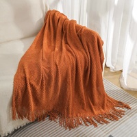 Orange Premium Woven Knitted Throw Blanket with Tassels | Soft, Cozy Sofa & Bed Blanket, Perfect for Office or Afternoon Naps 130x260cm thumbnail