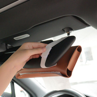 2 pcs Brown Car Sun Visor Tissue Holder - PU Leather Napkin Dispenser for Vehicle Interior thumbnail