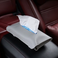 2 pcs Grey Car Sun Visor Tissue Holder - PU Leather Napkin Dispenser for Vehicle Interior thumbnail