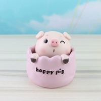 2 pcs Pink Cute Pig Head Bobble Head Car Ornament | Resin Pig Doll for Car Dashboard Decoration 6.5x7cm thumbnail