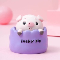 2 pcs Purple Cute Pig Head Bobble Head Car Ornament | Resin Pig Doll for Car Dashboard Decoration 6.5x7cm thumbnail