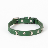 3 pcs Green Stylish PU Leather Pet Collar - Anti-Loss, Puppy Bell, Star & Moon Design Width 1.2cm Total Length 35cm thumbnail