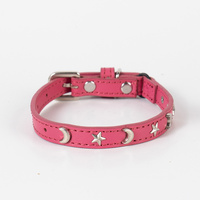 3 pcs Rose red Stylish PU Leather Pet Collar - Anti-Loss, Puppy Bell, Star & Moon Design Width 1.2cm Total Length 35cm thumbnail