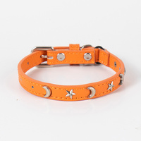 3 pcs Orange Stylish PU Leather Pet Collar - Anti-Loss, Puppy Bell, Star & Moon Design Width 1.2cm Total Length 35cm thumbnail