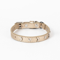 3 pcs Gold Stylish PU Leather Pet Collar - Anti-Loss, Puppy Bell, Star & Moon Design Width 1.2cm Total Length 35cm thumbnail