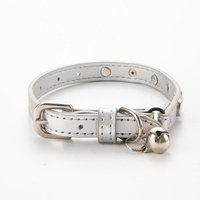 3 pcs Silver Stylish PU Leather Pet Collar - Anti-Loss, Puppy Bell, Star & Moon Design Width 1.2cm Total Length 35cm thumbnail