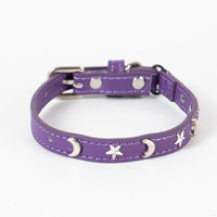 3 pcs Purple Stylish PU Leather Pet Collar - Anti-Loss, Puppy Bell, Star & Moon Design Width 1.2cm Total Length 35cm thumbnail