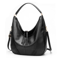 Black Faux Leather Hobo Bag - Large Shoulder Tote w/Coin Purse thumbnail