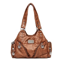 Brown Vintage Soft Leather Biker Bag - Shoulder Crossbody Handbag thumbnail