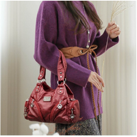 Red Vintage Soft Leather Biker Bag - Shoulder Crossbody Handbag thumbnail