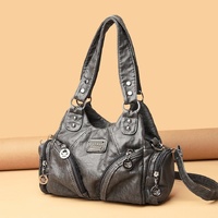 Gray Vintage Soft Leather Biker Bag - Shoulder Crossbody Handbag thumbnail