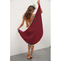 Red Summer Sun Protection Sarong - Women's Beach Cover-Up with Tassels 68x163cm thumbnail