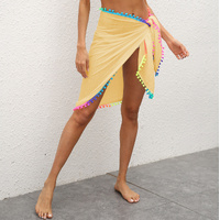 Yellow Summer Sun Protection Sarong - Women's Beach Cover-Up with Tassels 68x163cm thumbnail
