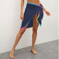 Blue Summer Sun Protection Sarong - Women's Beach Cover-Up with Tassels 68x163cm thumbnail
